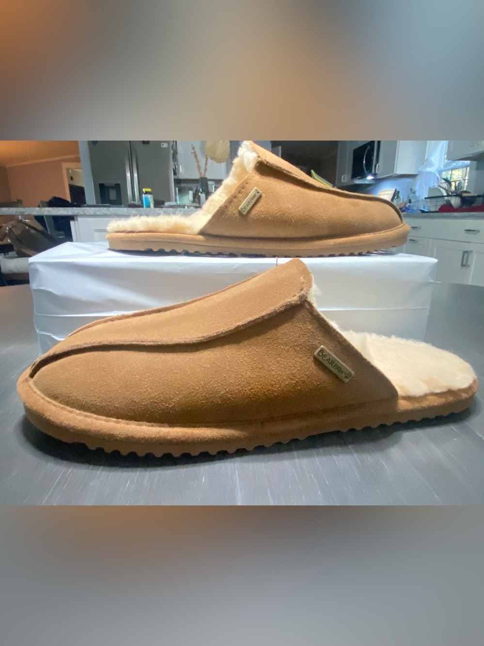 BearPaw Men’s Tan Suede Shearling-Lined Slip-On Loafers